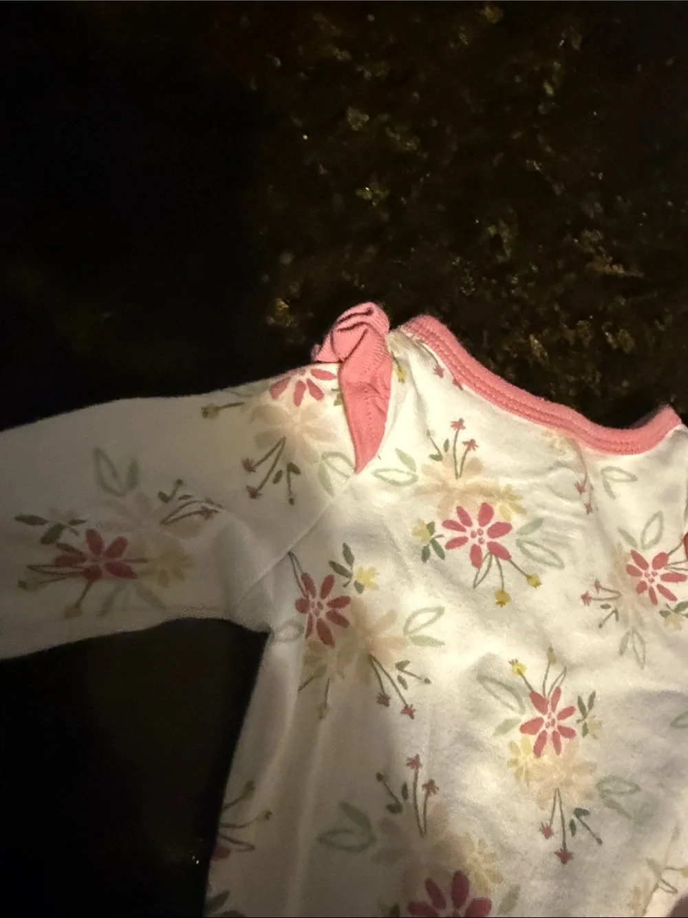 Pink Floral Footed Baby Long Sleeve NEWBORN White Footie - Bow Details